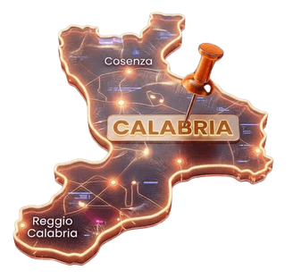 Mappa della Calabria con le tappe di Reggio Calabria e Cosenza