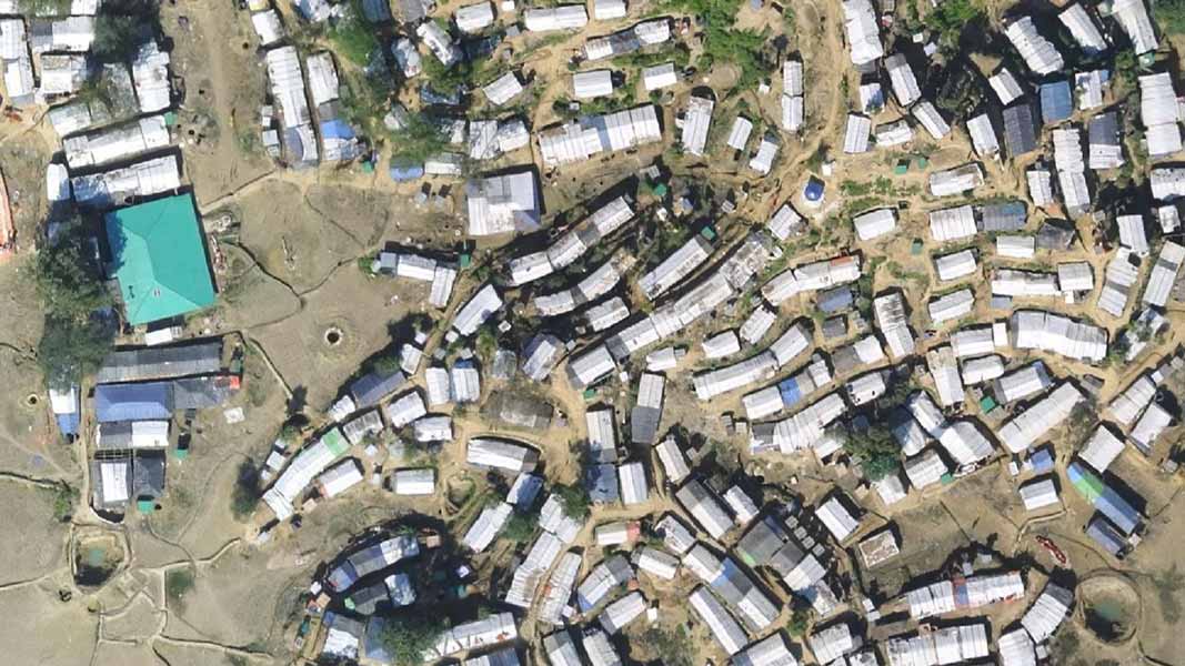 aerial photography of a refugee camp